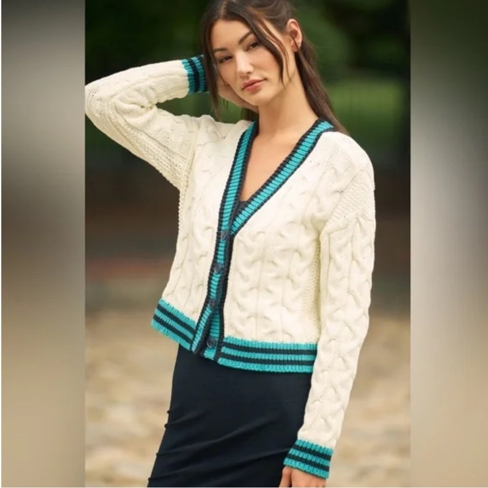 MAEVE Varsity Cable Knit Cardigan Sweater NWOT Size Medium - Picture 3 of 14